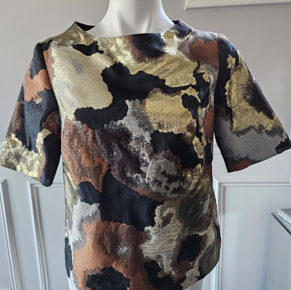 Lafayette 148  New York Shimmer Metallic   Gold, Bronze Blouse Sz 6  MSRP$298